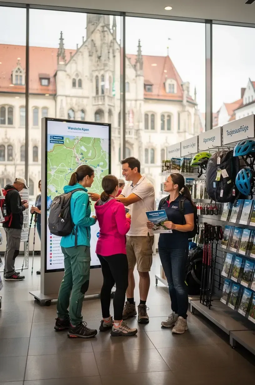 Wanderkarte von Deutschland mit markierten Wanderwegen und wichtigen Orientierungspunkten.